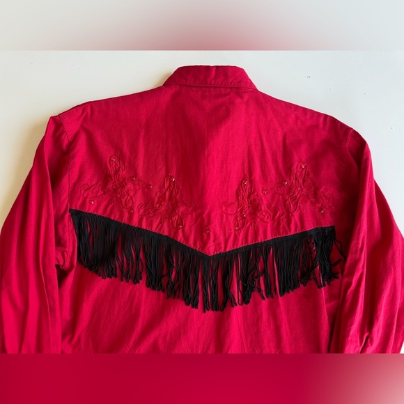 Vintage 90s gordon and james red tassel fringe Western Cowboy Embroidered Shirt - Picture 7 of 12